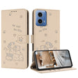 For Motorola Moto G 5G 2024 Embossed Kitten Phone Leather Case with Lanyard(Beige) - Motorola Cases by PMC Jewellery | Online Shopping South Africa | PMC Jewellery | Buy Now Pay Later Mobicred