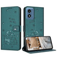 For Motorola Moto G Play 4G 2024 Embossed Kitten Phone Leather Case with Lanyard(Dark Green) - Motorola Cases by PMC Jewellery | Online Shopping South Africa | PMC Jewellery | Buy Now Pay Later Mobicred