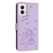 For Motorola Moto G Power 5G 2024 Embossed Kitten Phone Leather Case with Lanyard(Purple)