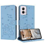 For Motorola Moto G Power 5G 2024 Embossed Kitten Phone Leather Case with Lanyard(Blue)