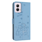 For Motorola Moto G Power 5G 2024 Embossed Kitten Phone Leather Case with Lanyard(Blue)