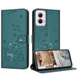 For Motorola Moto G Power 5G 2024 Embossed Kitten Phone Leather Case with Lanyard(Dark Green) - Motorola Cases by PMC Jewellery | Online Shopping South Africa | PMC Jewellery | Buy Now Pay Later Mobicred