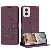 For Motorola Moto G Power 5G 2024 Embossed Kitten Phone Leather Case with Lanyard(Wine Red)