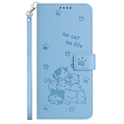 For Motorola Moto G Stylus 5G 2024 Embossed Kitten Phone Leather Case with Lanyard(Blue)