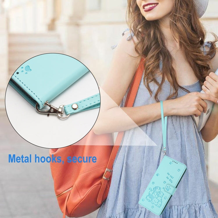 For Motorola Moto G Stylus 5G 2024 Embossed Kitten Phone Leather Case with Lanyard(Mint Green)