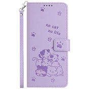 For Samsung Galaxy S25+ / S24+ 5G Embossed Kitten Phone Leather Case with Lanyard(Purple)