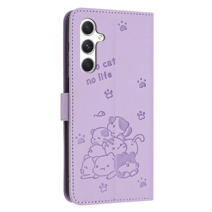 For Samsung Galaxy S25+ / S24+ 5G Embossed Kitten Phone Leather Case with Lanyard(Purple) - Galaxy S24+ 5G Cases by PMC Jewellery | Online Shopping South Africa | PMC Jewellery | Buy Now Pay Later Mobicred