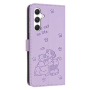 For Samsung Galaxy S25+ / S24+ 5G Embossed Kitten Phone Leather Case with Lanyard(Purple)