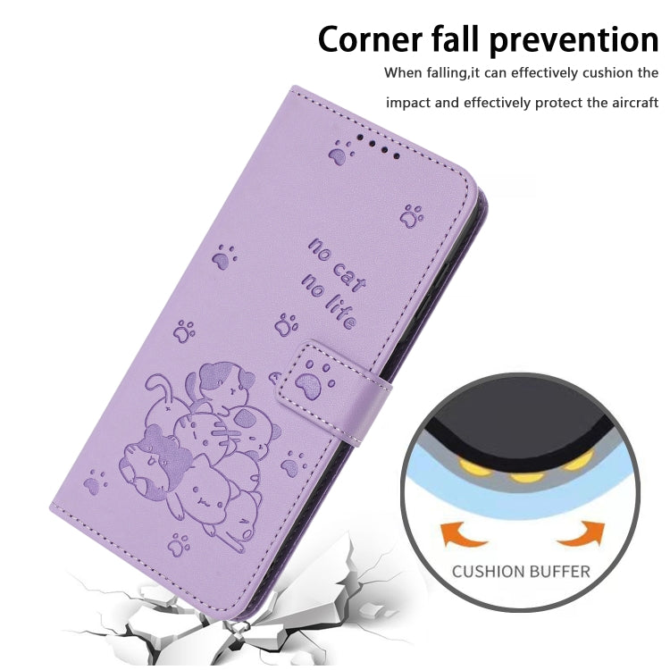 For Samsung Galaxy S25+ / S24+ 5G Embossed Kitten Phone Leather Case with Lanyard(Purple) - Galaxy S24+ 5G Cases by PMC Jewellery | Online Shopping South Africa | PMC Jewellery | Buy Now Pay Later Mobicred