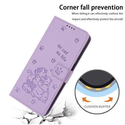 For Samsung Galaxy S25+ / S24+ 5G Embossed Kitten Phone Leather Case with Lanyard(Purple) - Galaxy S24+ 5G Cases by PMC Jewellery | Online Shopping South Africa | PMC Jewellery | Buy Now Pay Later Mobicred