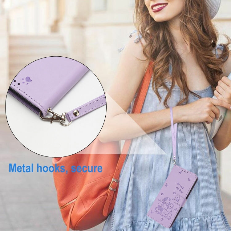 For Samsung Galaxy S25+ / S24+ 5G Embossed Kitten Phone Leather Case with Lanyard(Purple) - Galaxy S24+ 5G Cases by PMC Jewellery | Online Shopping South Africa | PMC Jewellery | Buy Now Pay Later Mobicred