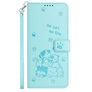 For Samsung Galaxy S25+ / S24+ 5G Embossed Kitten Phone Leather Case with Lanyard(Mint Green)