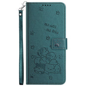 For Samsung Galaxy S25+ / S24+ 5G Embossed Kitten Phone Leather Case with Lanyard(Dark Green)