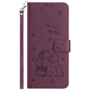 For Samsung Galaxy S25+ / S24+ 5G Embossed Kitten Phone Leather Case with Lanyard(Wine Red)