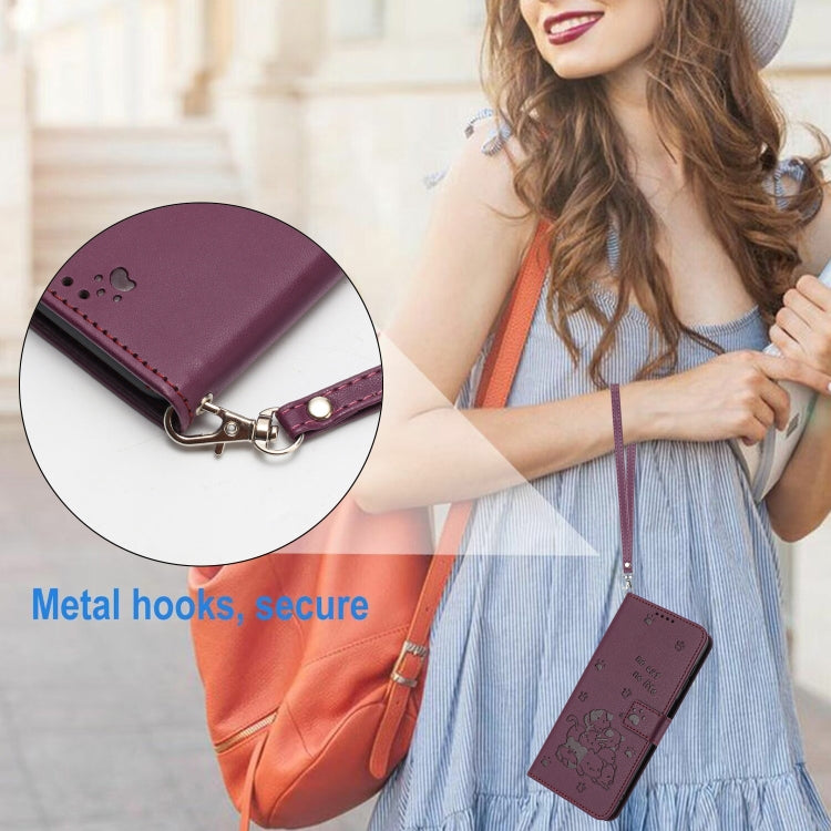 For Samsung Galaxy S25+ / S24+ 5G Embossed Kitten Phone Leather Case with Lanyard(Wine Red) - Galaxy S24+ 5G Cases by PMC Jewellery | Online Shopping South Africa | PMC Jewellery | Buy Now Pay Later Mobicred
