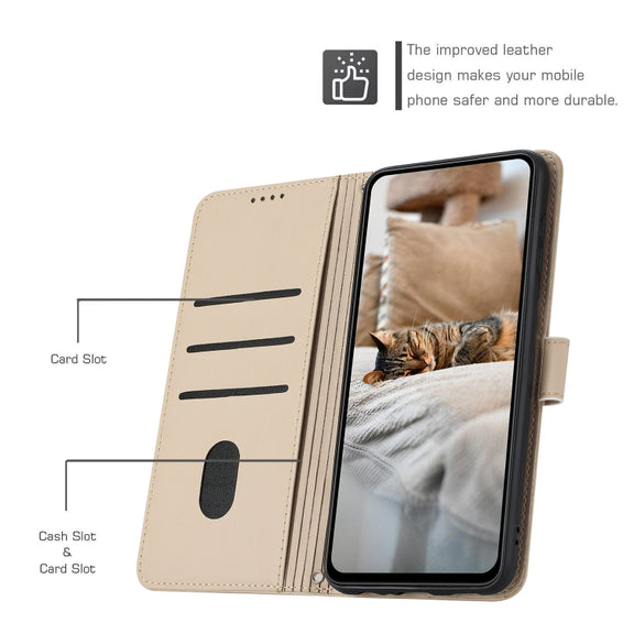 For Samsung Galaxy S25 / S24 5G Embossed Kitten Phone Leather Case with Lanyard(Beige)