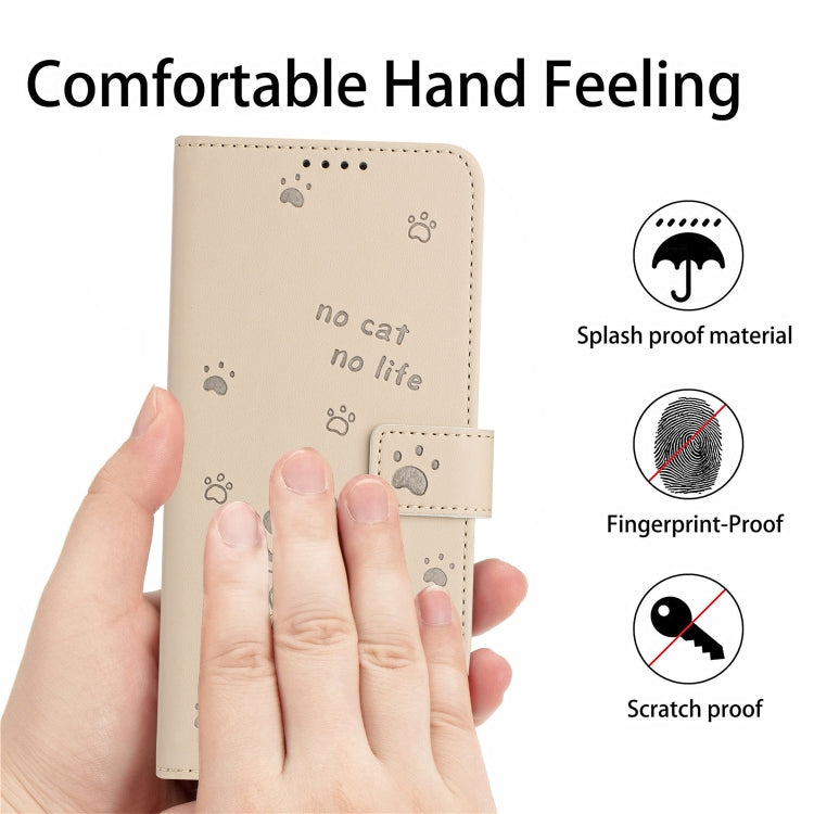 For Samsung Galaxy S25 / S24 5G Embossed Kitten Phone Leather Case with Lanyard(Beige)