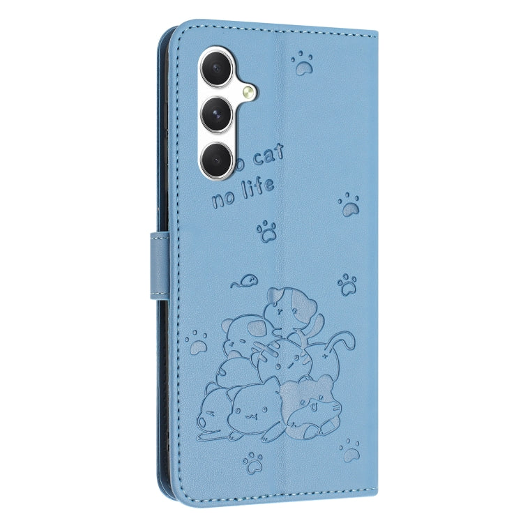 For Samsung Galaxy S25 / S24 5G Embossed Kitten Phone Leather Case with Lanyard(Blue) - free shipping - PMC Jewellery - Order now!