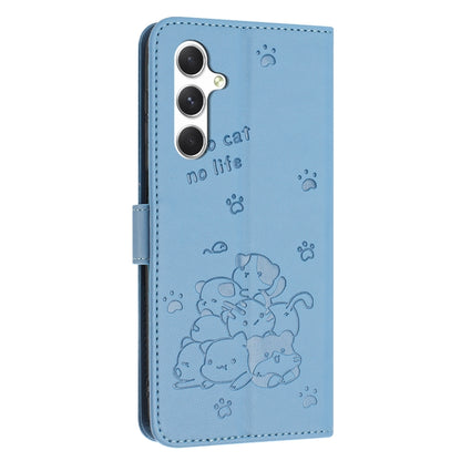 For Samsung Galaxy S25 / S24 5G Embossed Kitten Phone Leather Case with Lanyard(Blue) - free shipping - PMC Jewellery - Order now!