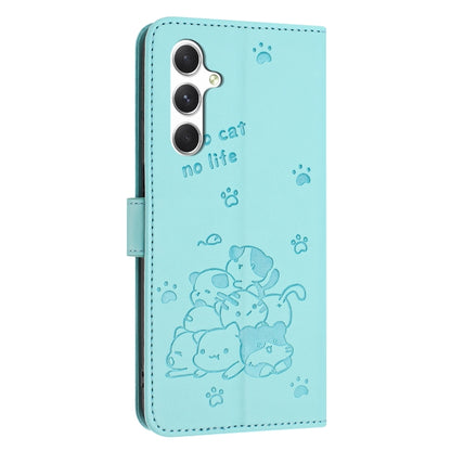 For Samsung Galaxy S25 / S24 5G Embossed Kitten Phone Leather Case with Lanyard(Mint Green) - Galaxy S24 5G Cases by PMC Jewellery | Online Shopping South Africa | PMC Jewellery | Buy Now Pay Later Mobicred