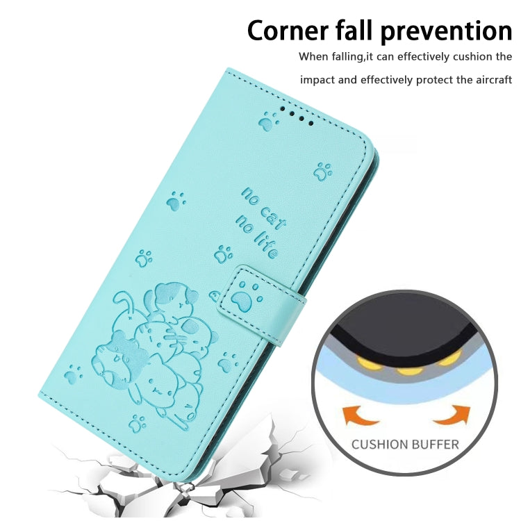 For Samsung Galaxy S25 / S24 5G Embossed Kitten Phone Leather Case with Lanyard(Mint Green) - Galaxy S24 5G Cases by PMC Jewellery | Online Shopping South Africa | PMC Jewellery | Buy Now Pay Later Mobicred
