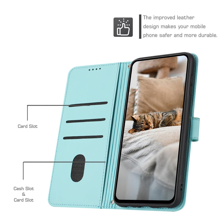 For Samsung Galaxy S25 / S24 5G Embossed Kitten Phone Leather Case with Lanyard(Mint Green) - Galaxy S24 5G Cases by PMC Jewellery | Online Shopping South Africa | PMC Jewellery | Buy Now Pay Later Mobicred