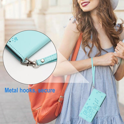 For Samsung Galaxy S25 / S24 5G Embossed Kitten Phone Leather Case with Lanyard(Mint Green) - Galaxy S24 5G Cases by PMC Jewellery | Online Shopping South Africa | PMC Jewellery | Buy Now Pay Later Mobicred