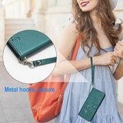 For Samsung Galaxy S25 / S24 5G Embossed Kitten Phone Leather Case with Lanyard(Dark Green)