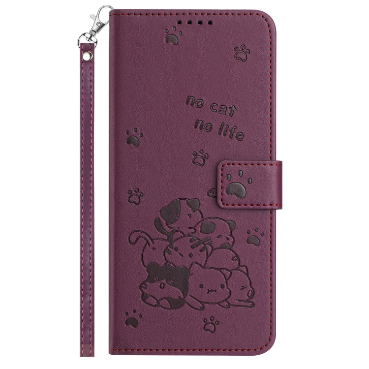 For Samsung Galaxy S25 / S24 5G Embossed Kitten Phone Leather Case with Lanyard(Wine Red) - Galaxy S24 5G Cases by PMC Jewellery | Online Shopping South Africa | PMC Jewellery | Buy Now Pay Later Mobicred