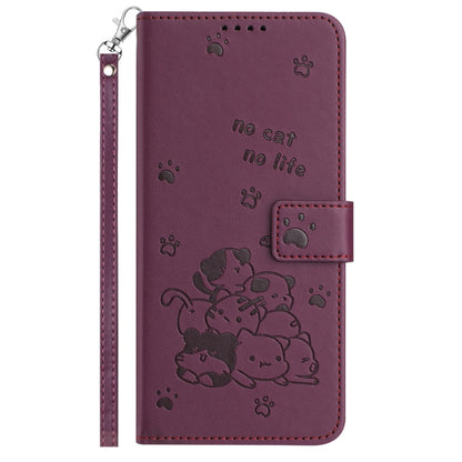 For Samsung Galaxy S25 / S24 5G Embossed Kitten Phone Leather Case with Lanyard(Wine Red) - Galaxy S24 5G Cases by PMC Jewellery | Online Shopping South Africa | PMC Jewellery | Buy Now Pay Later Mobicred