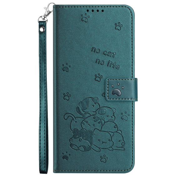 For Samsung Galaxy S25 Ultra 5G Embossed Kitten Phone Leather Case with Lanyard(Dark Green)