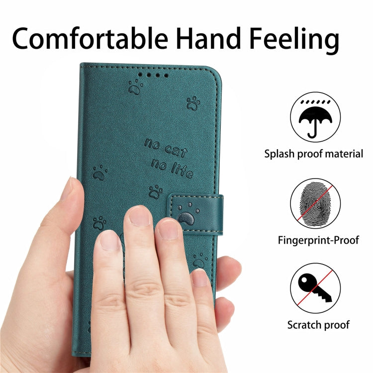 For Samsung Galaxy S25 Ultra 5G Embossed Kitten Phone Leather Case with Lanyard(Dark Green)