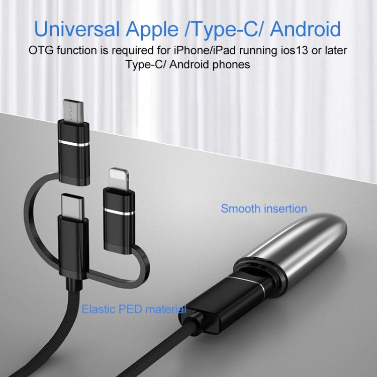 3 in 1 USB Female to Micro USB, Type-C, 8 Pin Male OTG Adapter(Silver)