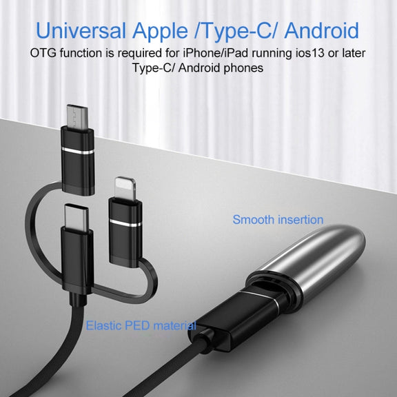 3 in 1 USB Female to Micro USB, Type-C, 8 Pin Male OTG Adapter(Gold)