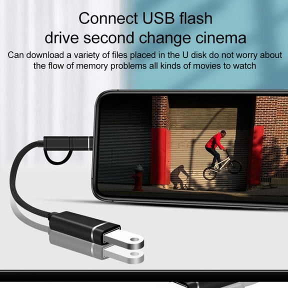 3 in 1 USB Female to Micro USB, Type-C, 8 Pin Male OTG Adapter(Silver)