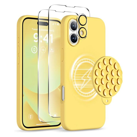 For iPhone 16 Plus Silicone Suction Cup MagSafe Phone Case with Screen Film & Lens Film(Yellow) - free shipping - PMC Jewellery - Order now!
