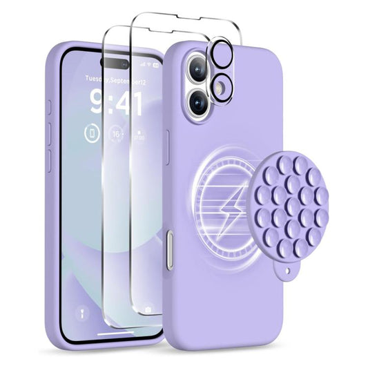 For iPhone 16 Plus Silicone Suction Cup MagSafe Phone Case with Screen Film & Lens Film(Purple) - free shipping - PMC Jewellery - Order now!