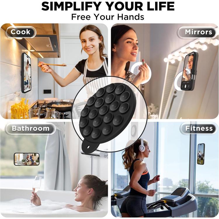 For iPhone 16 Plus Silicone Suction Cup MagSafe Phone Case with Screen Film & Lens Film(Black) - free shipping - PMC Jewellery - Order now!