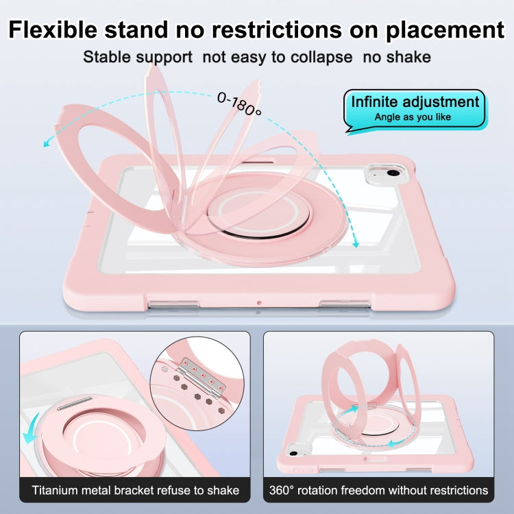 For iPad Air 11 2025 / 2024 / 10.9 2022 Crystal Armor PC Hybrid TPU Tablet Case with Pen Slot(Pink)
