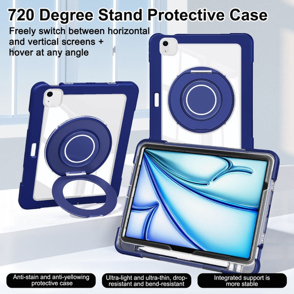 For iPad Air 11 2025 / 2024 / 10.9 2022 Crystal Armor PC Hybrid TPU Tablet Case with Pen Slot(Dark Blue)