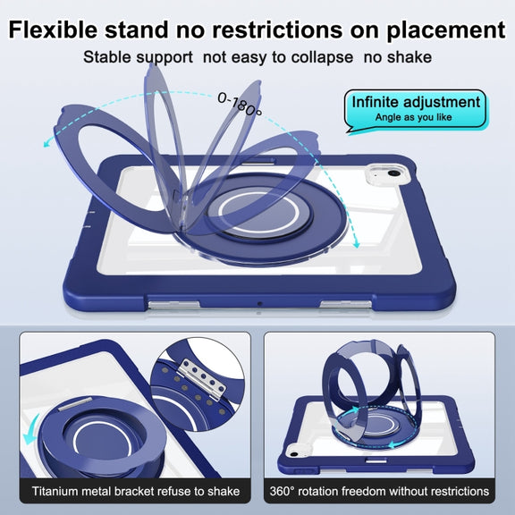 For iPad Air 11 2025 / 2024 / 10.9 2022 Crystal Armor PC Hybrid TPU Tablet Case with Pen Slot(Dark Blue)