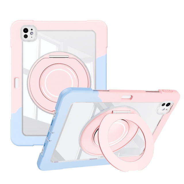 For iPad Pro 11 2024 Crystal Armor PC Hybrid TPU Tablet Case with Pen Slot(Blue Pink)