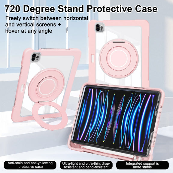 For iPad Pro 11 2022 / Air 10.9 2022 Crystal Armor PC Hybrid TPU Tablet Case with Pen Slot(Pink)