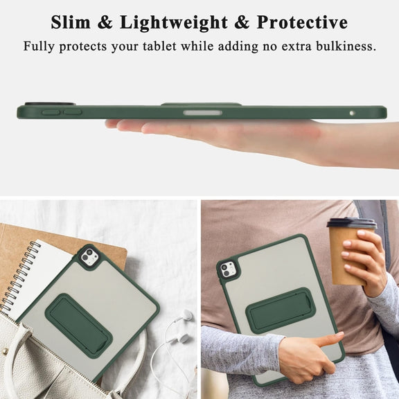For iPad Air 11 2024 Skin Feel Holder PC Hybrid TPU Tablet Case(Dark Green)