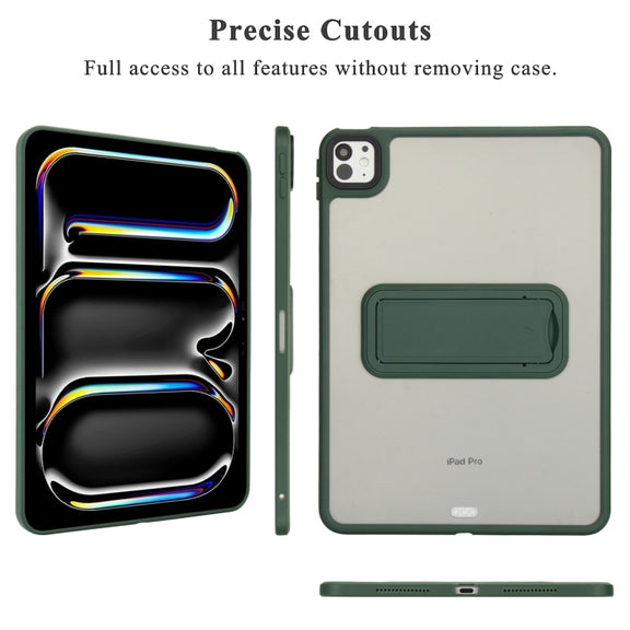 For iPad Air 11 2024 Skin Feel Holder PC Hybrid TPU Tablet Case(Dark Green)