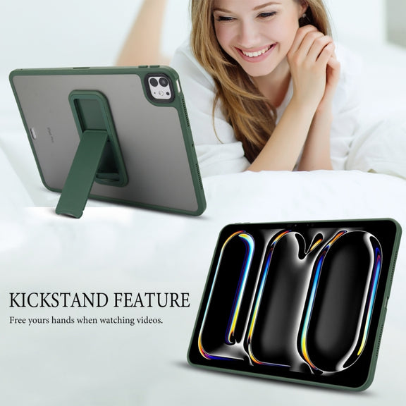 For iPad Air 11 2024 Skin Feel Holder PC Hybrid TPU Tablet Case(Dark Green)