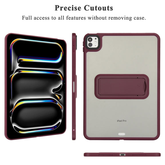 For iPad Air 5 / 4 10.9 inch Skin Feel Holder PC Hybrid TPU Tablet Case(Wine Red)