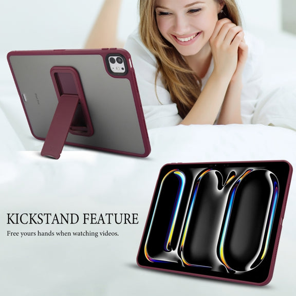 For iPad Air 5 / 4 10.9 inch Skin Feel Holder PC Hybrid TPU Tablet Case(Wine Red)