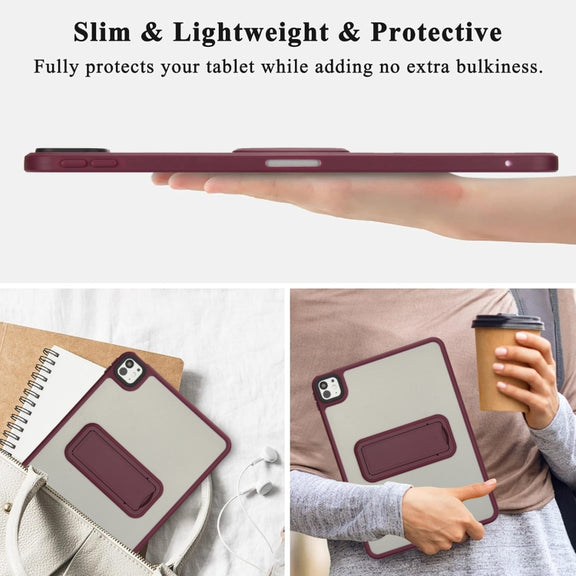 For iPad Pro 11 2018 Skin Feel Holder PC Hybrid TPU Tablet Case(Wine Red)
