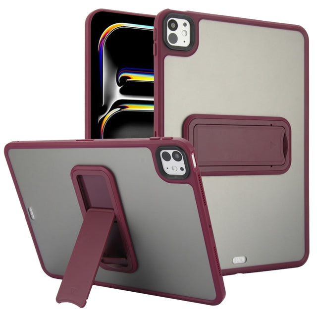 For iPad Pro 11 2024 Skin Feel Holder PC Hybrid TPU Tablet Case(Wine Red)